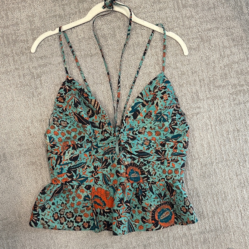 Ulla Johnson Teal and Orange Floral Camisole